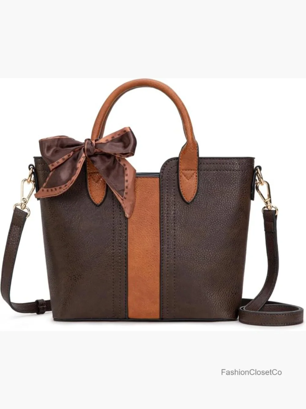 Vegan Leather Tote Bag with Detachable Crossbody Strap Satchel Handbag